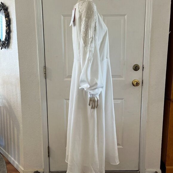 JJ House Woman's Plus-Size White V-Neck Chiffon Lace Midi Wedding Dress Sz XXL - Picture 7 of 13